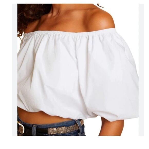 Zara Top Women’s Small White Off Shoulder Blouse Cropped Puff Sleeves - Picture 1 of 5